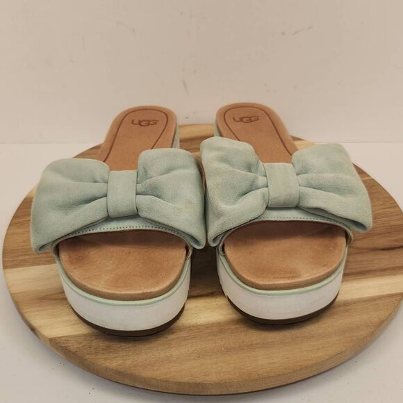 UGG Joan Platform Aqua/Light Green Bow Slide Sandals Women’s 10 - Picture 1 of 8